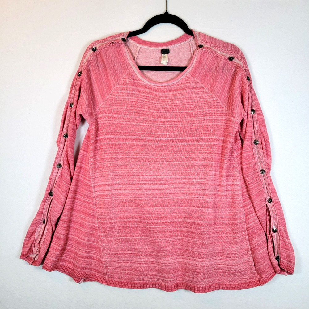 Free People Womens Star Button Knit Space Dye Sweater Top Size Small Pink Biker